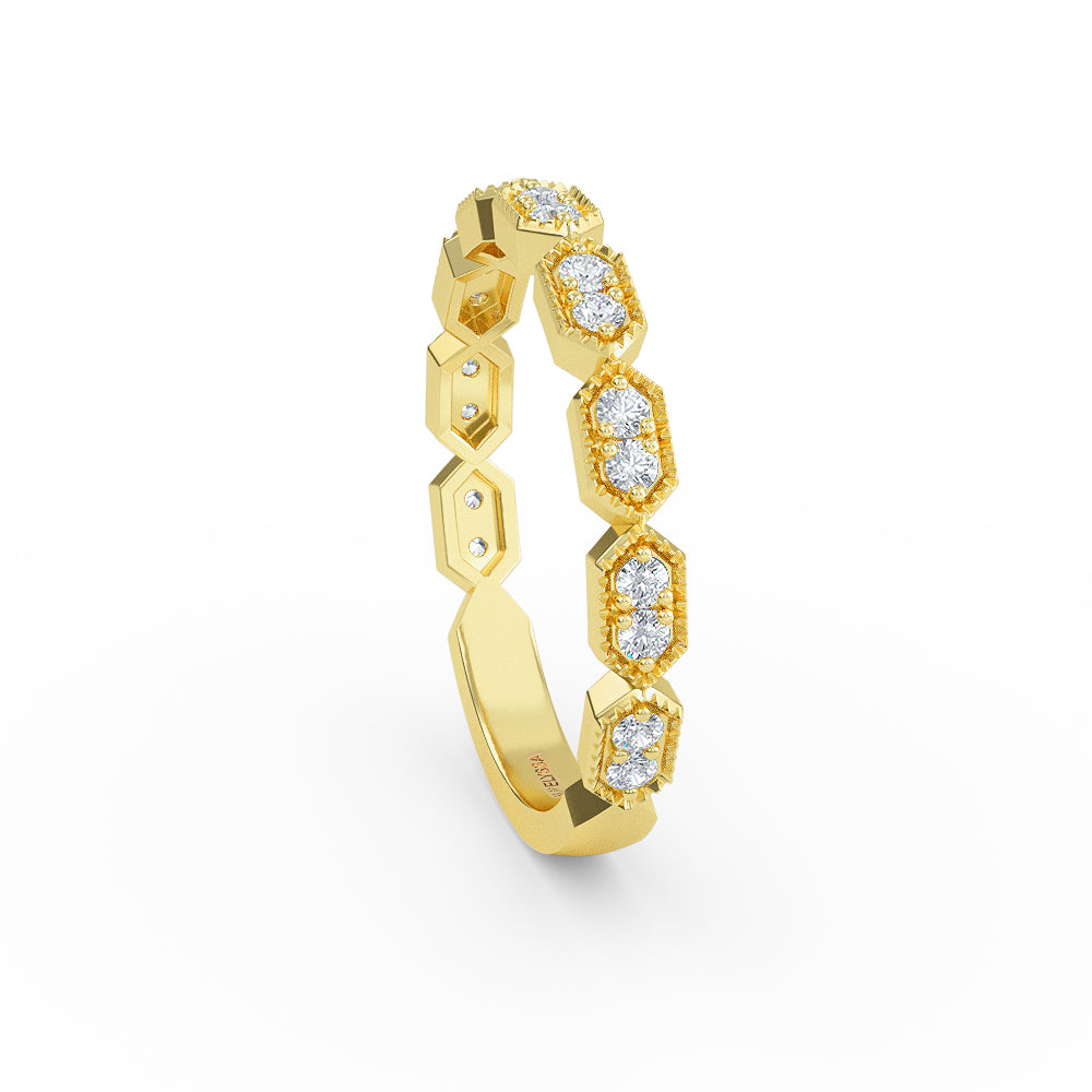 14K Gold Art Deco Round Diamond Wedding Band