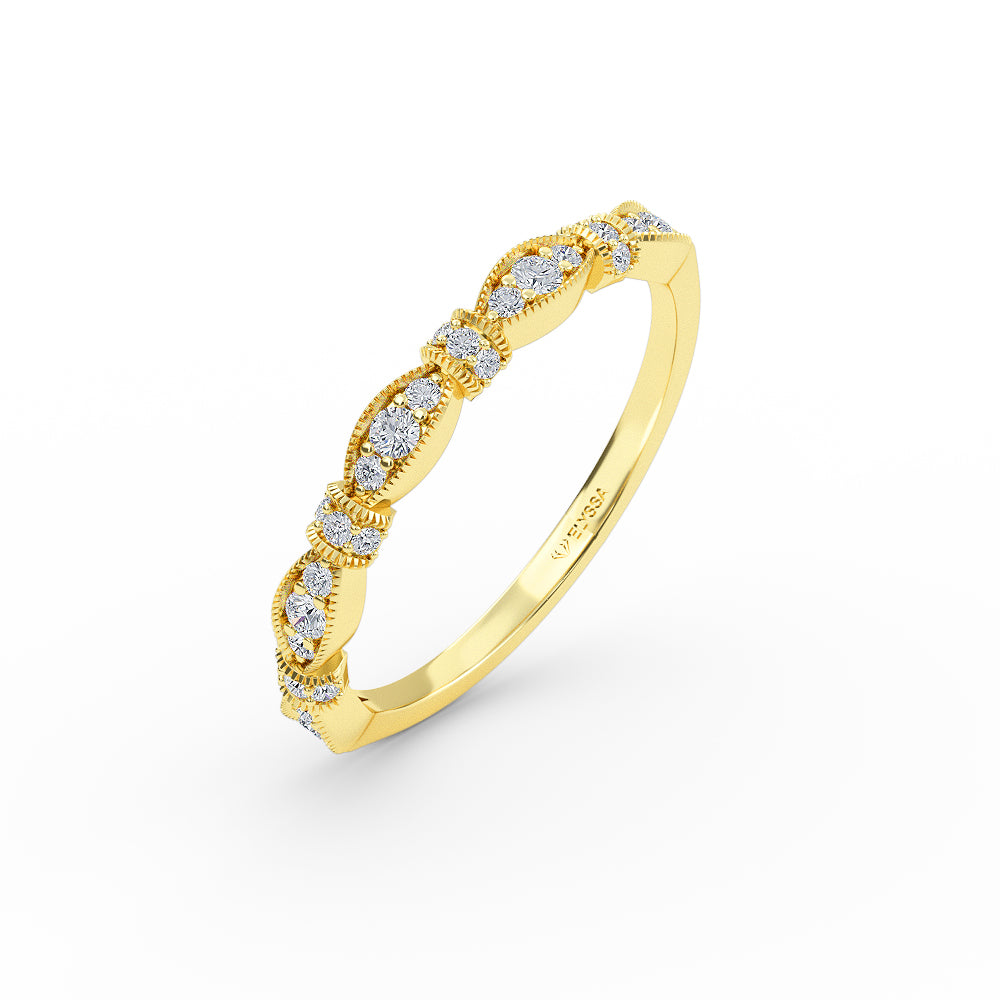 14K Gold Half Eternity Miligrain Diamond Wedding Band