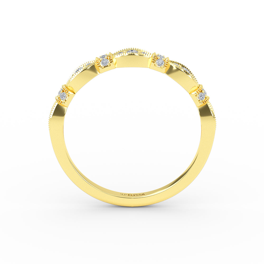 14K Gold Half Eternity Miligrain Diamond Wedding Band