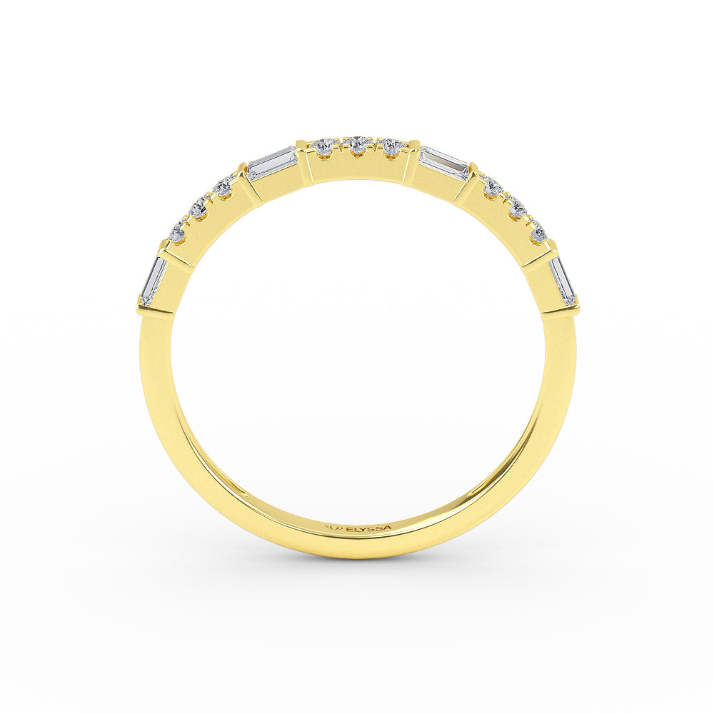 14K Gold Half Eternity Baguette Diamond and Round Diamond Wedding Band