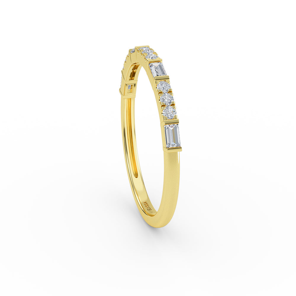 14K Gold Half Eternity Baguette Diamond and Round Diamond Wedding Band