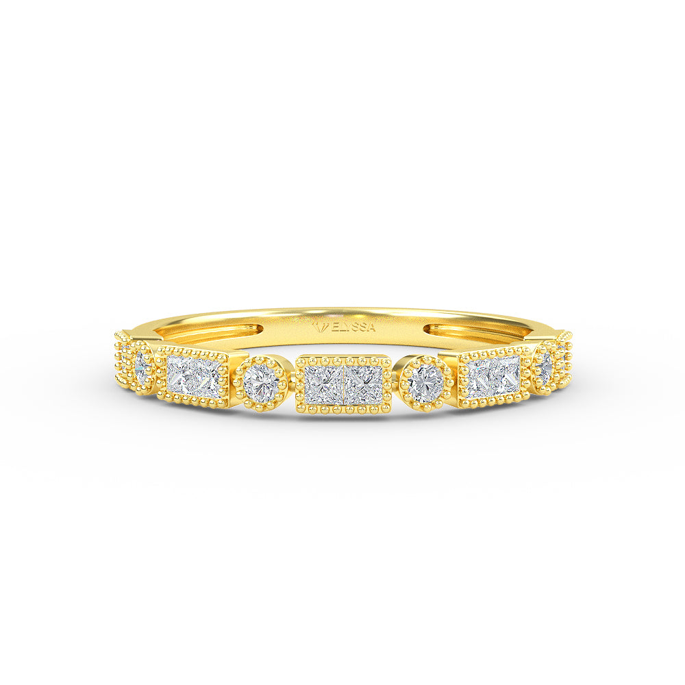 14K Gold Half Eternity  Princess Cut and Round Cut Diamond Wedding Band