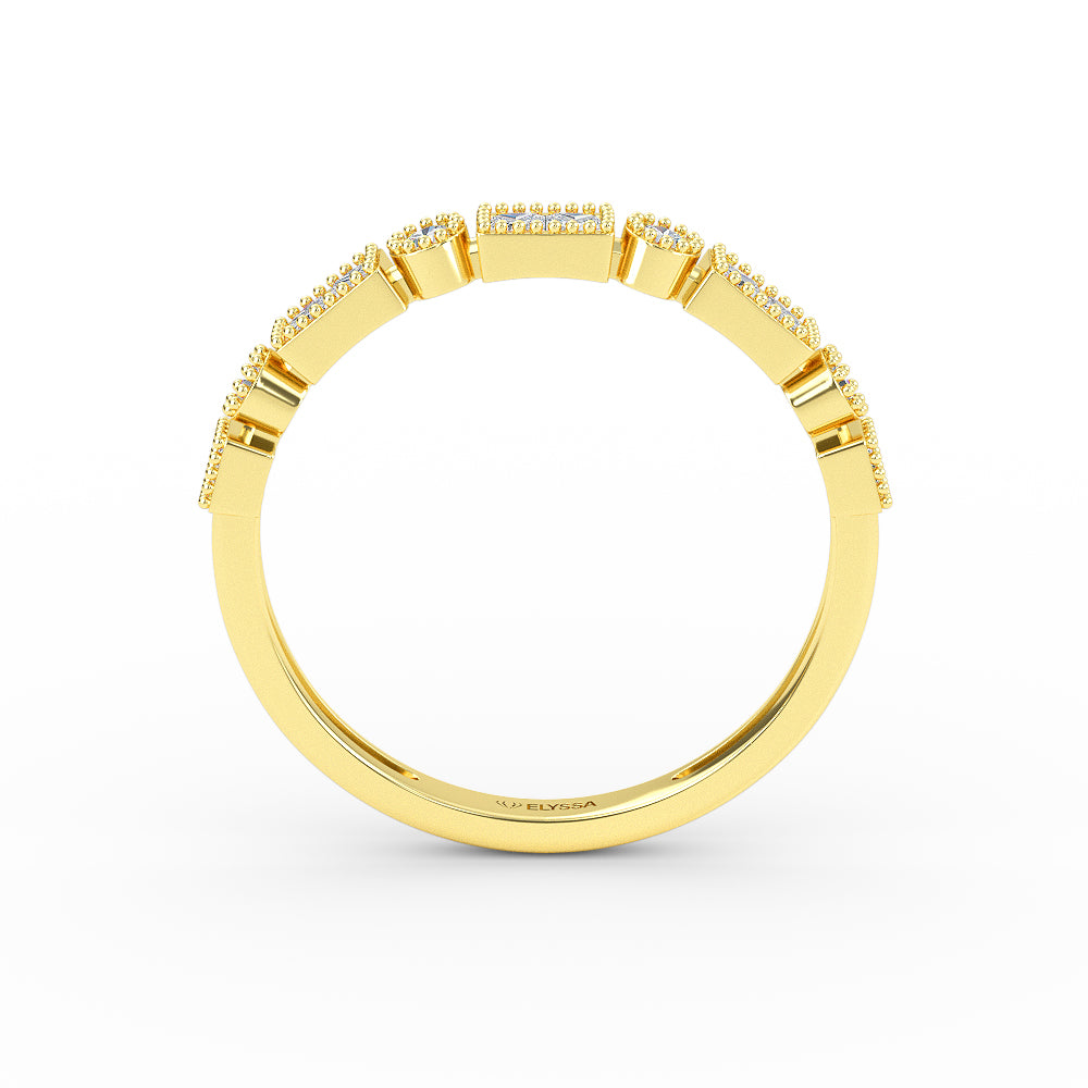 14K Gold Half Eternity  Princess Cut and Round Cut Diamond Wedding Band