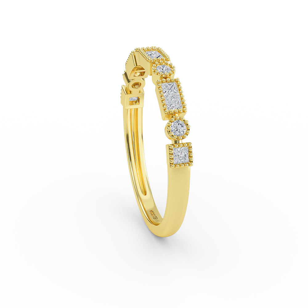 14K Gold Half Eternity  Princess Cut and Round Cut Diamond Wedding Band