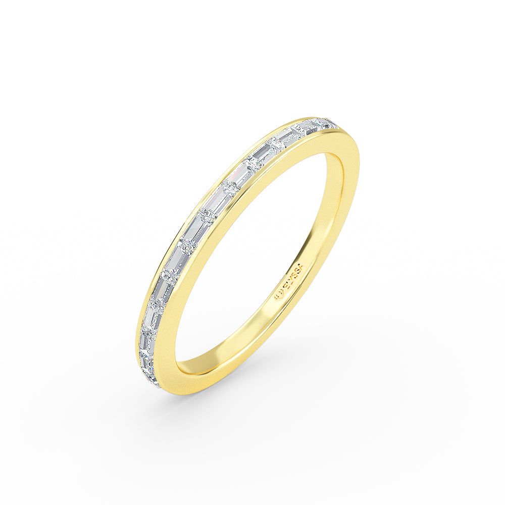 14K Gold Baguette Halft Eternity Diamond Channel Set Wedding Band