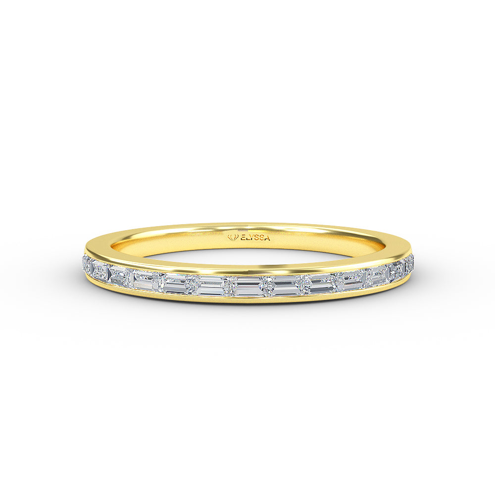 14K Gold Baguette Halft Eternity Diamond Channel Set Wedding Band