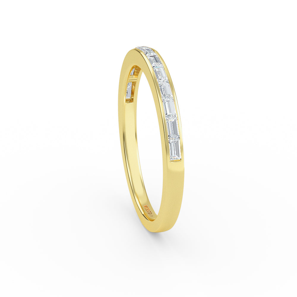 14K Gold Baguette Halft Eternity Diamond Channel Set Wedding Band