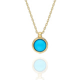 14K Gold Simple Round Bezel Set Turquoise Necklace