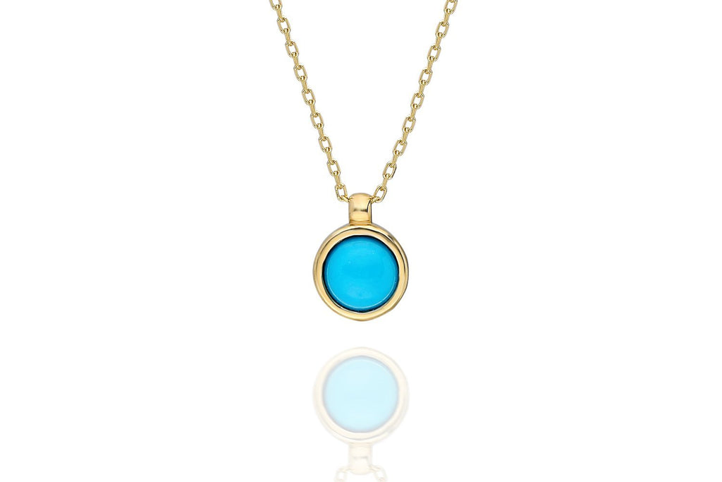 14K Gold Simple Round Bezel Set Turquoise Necklace
