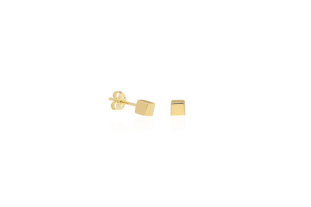 14K Yellow Gold Small Cube Stud Earring