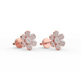 14K Solid Gold Diamond Flower Earrings