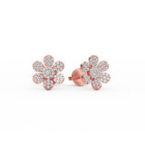 14K Solid Gold Diamond Flower Earrings