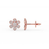 14K Solid Gold Diamond Flower Earrings