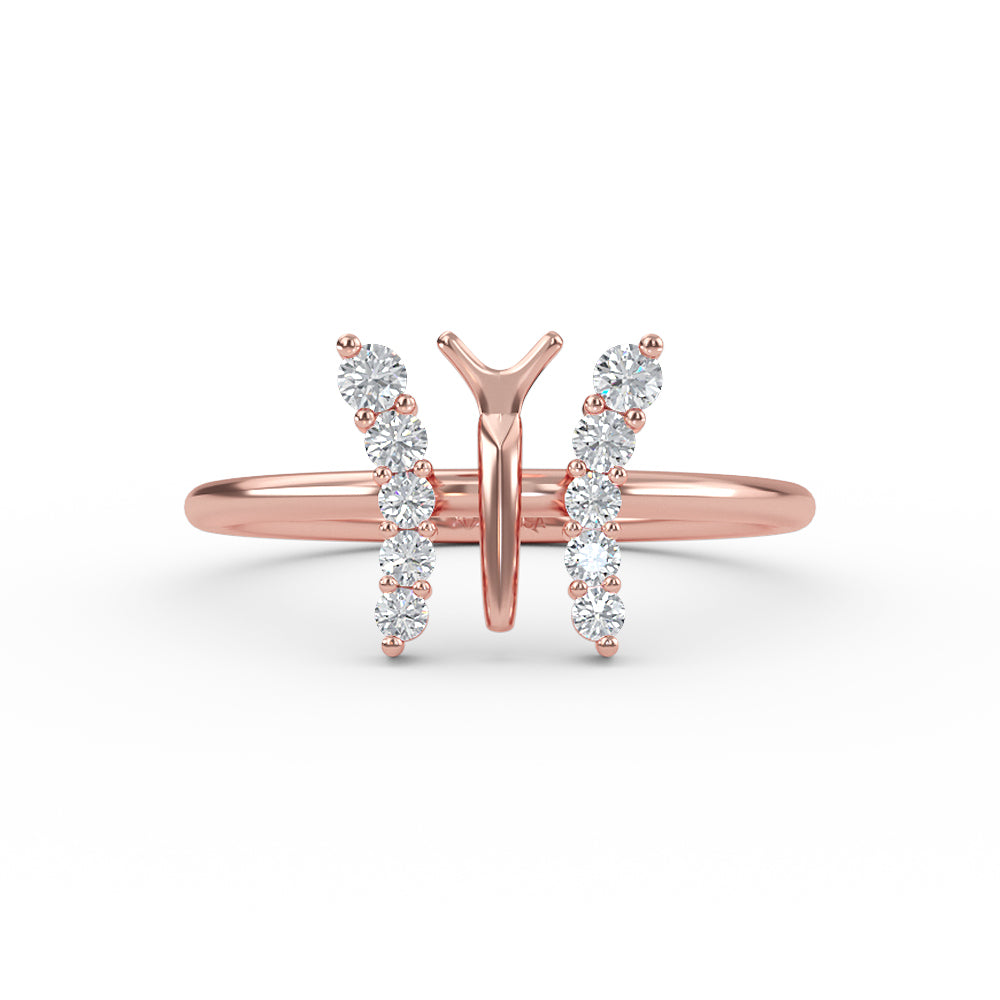 14K Gold Diamond Butterfly Gold Ring