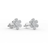 14K Solid Gold Diamond Flower Earrings