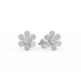 14K Solid Gold Diamond Flower Earrings