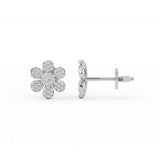 14K Solid Gold Diamond Flower Earrings