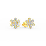 14K Solid Gold Diamond Flower Earrings