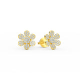 14K Solid Gold Diamond Flower Earrings