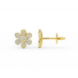 14K Solid Gold Diamond Flower Earrings