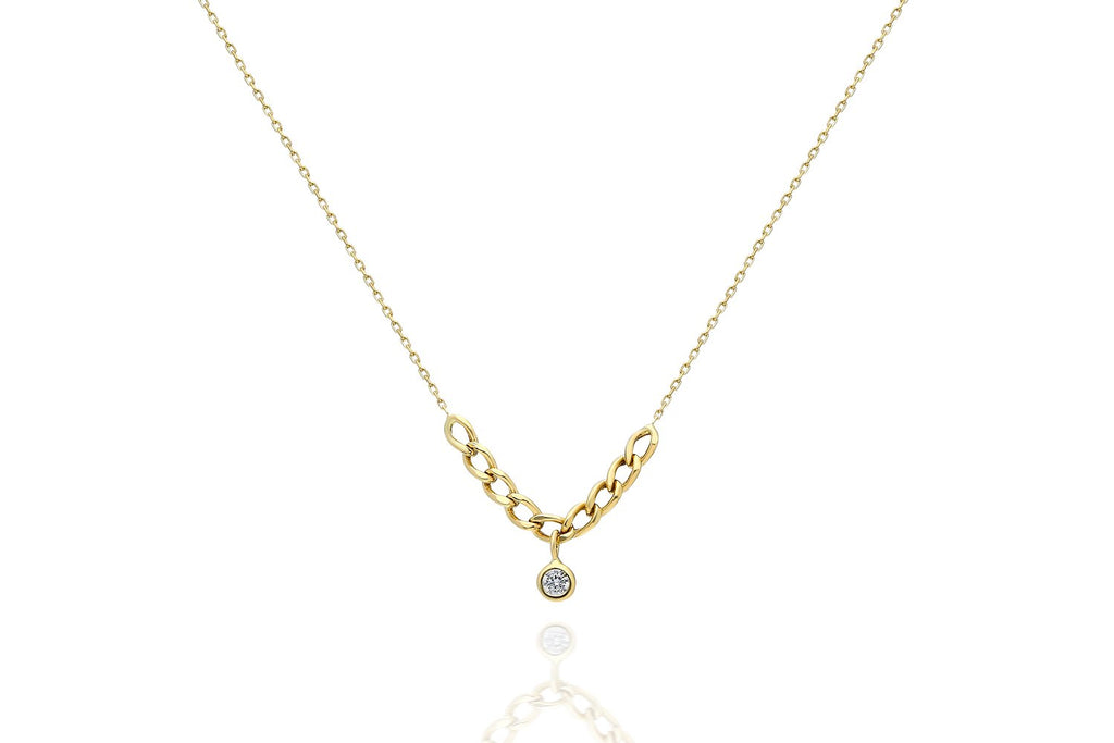 14K Gold Necklace on a Cuban link with a Bezel Solitaire